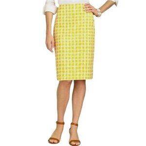 Talbots Pencil Skirt Golden Yellow Windowpane Size 14 Career Office Summer $79